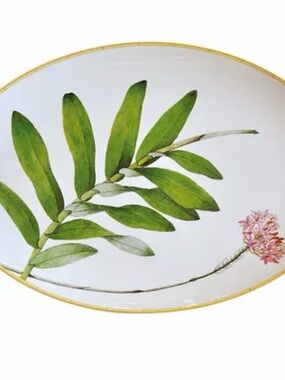 Bernardaud Jardin Indien Porcelain Oval Platter with Green Leaf Motif- New